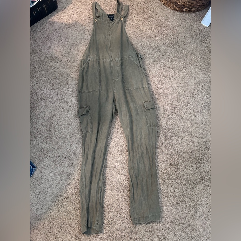 Olive Green 100% Linen Overalls